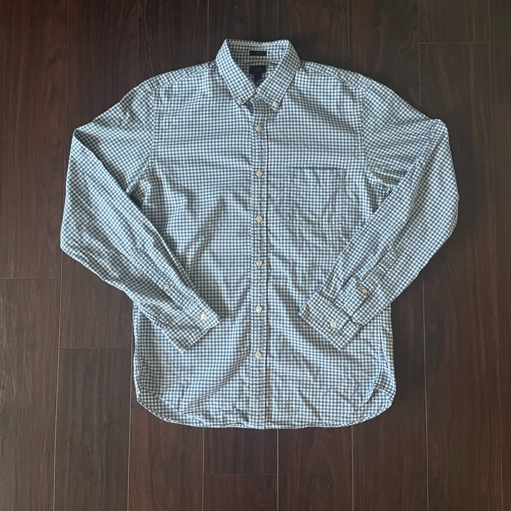 J. Crew Blue and White Gingham Oxford Shirt - Picture 2 of 5